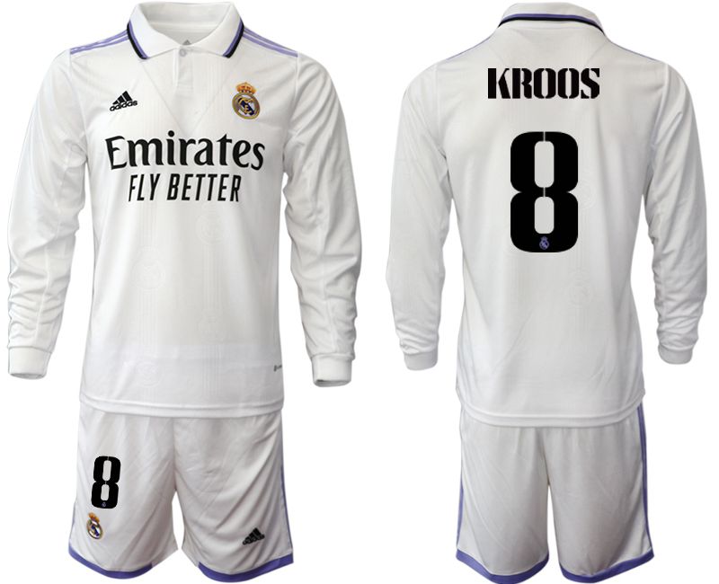 Men 2022-2023 Club Real Madrid home long sleeve white #8 Soccer Jersey->real madrid jersey->Soccer Club Jersey